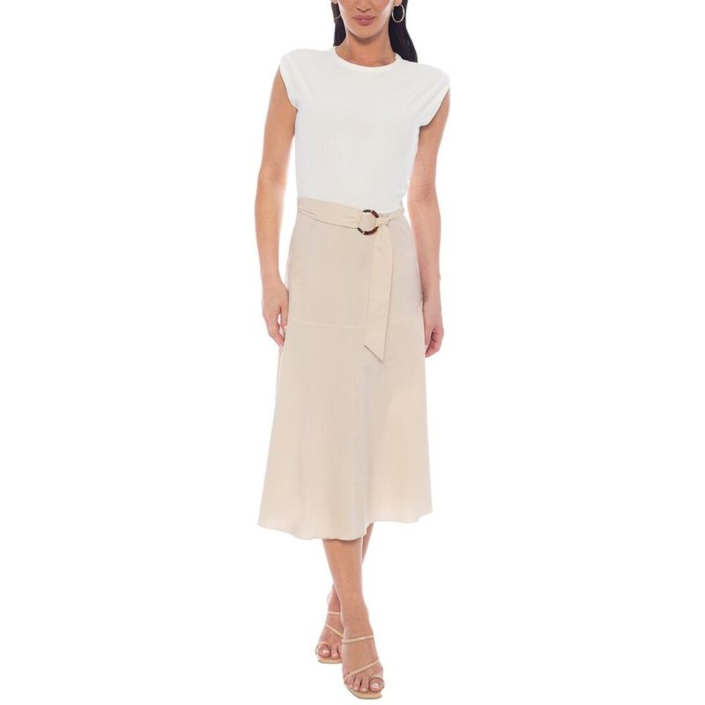 Tash + Sophie Womens  Extended Shoulder Twofer Dress, Beige